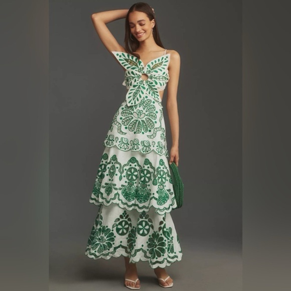 Anthropologie Farm Rio Flower Richelieu Linen Midi Dress